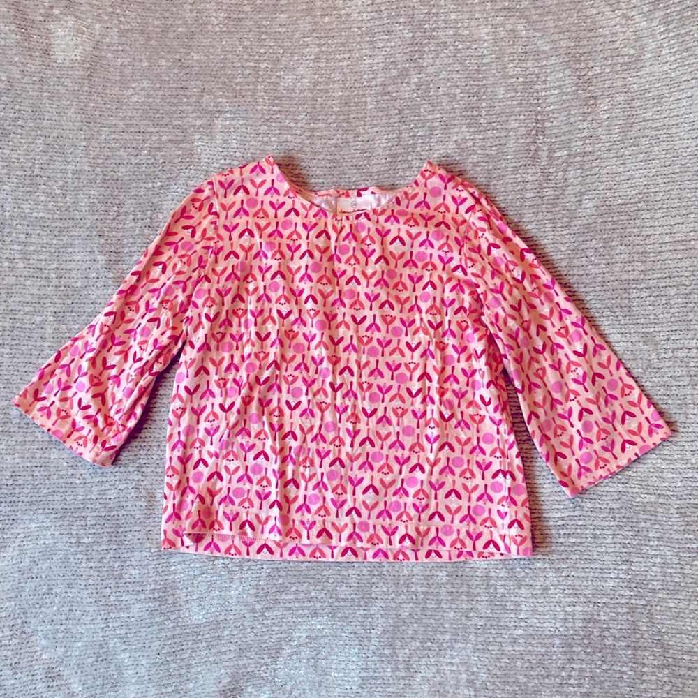 Hanna Andersson Floral Long Sleeve Top Size 8‎ Pink Cotton Peplum